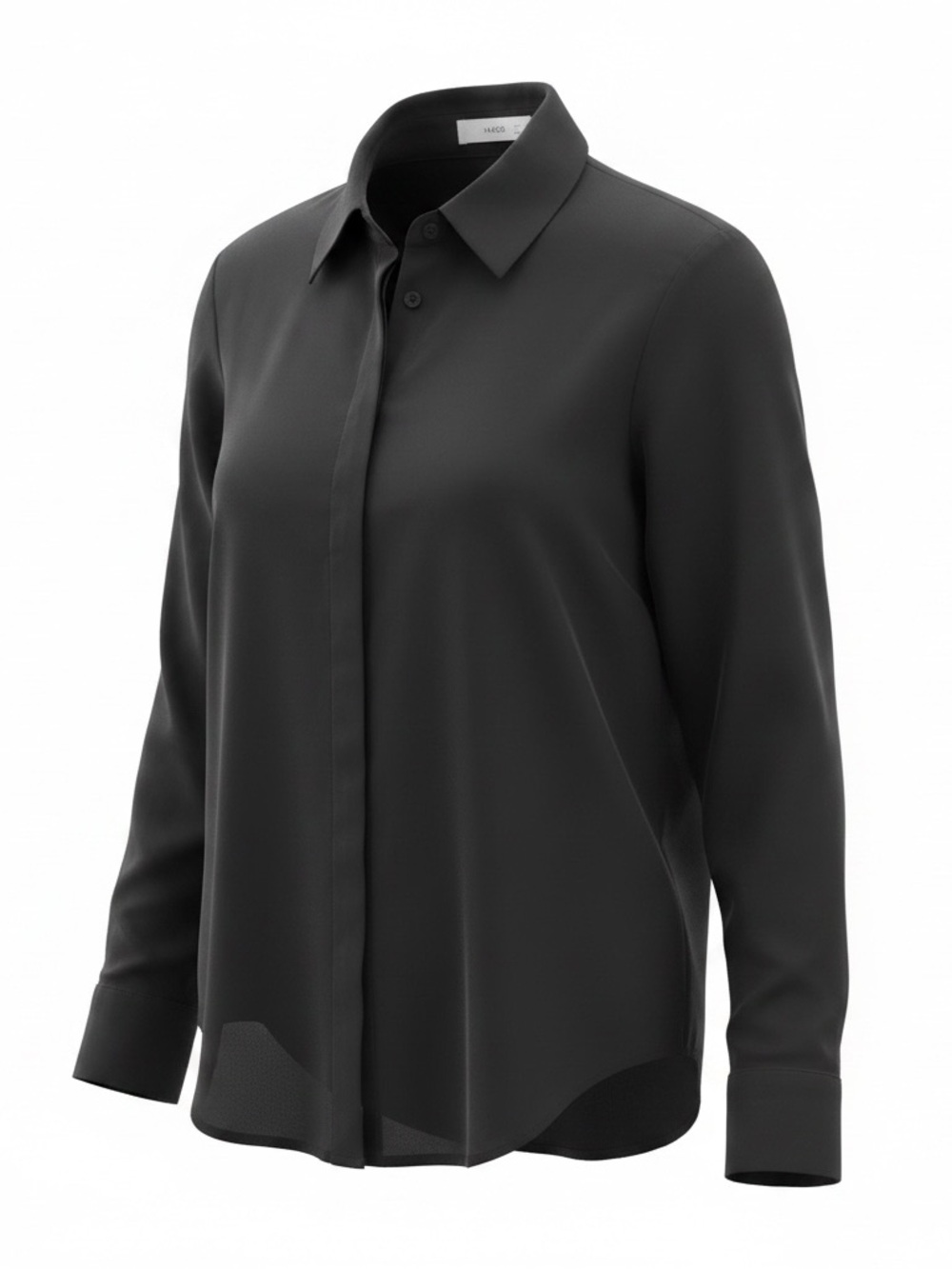 Mango Black Long-Sleeve Hidden-Placket Button Down Shirt